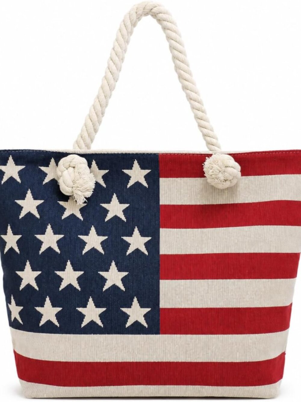 Western Trendy American Flag Canvas Tote Bag for Women with Rope Handles | Full-